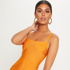 Bright Orange Strappy Square Neck Bodycon Dress